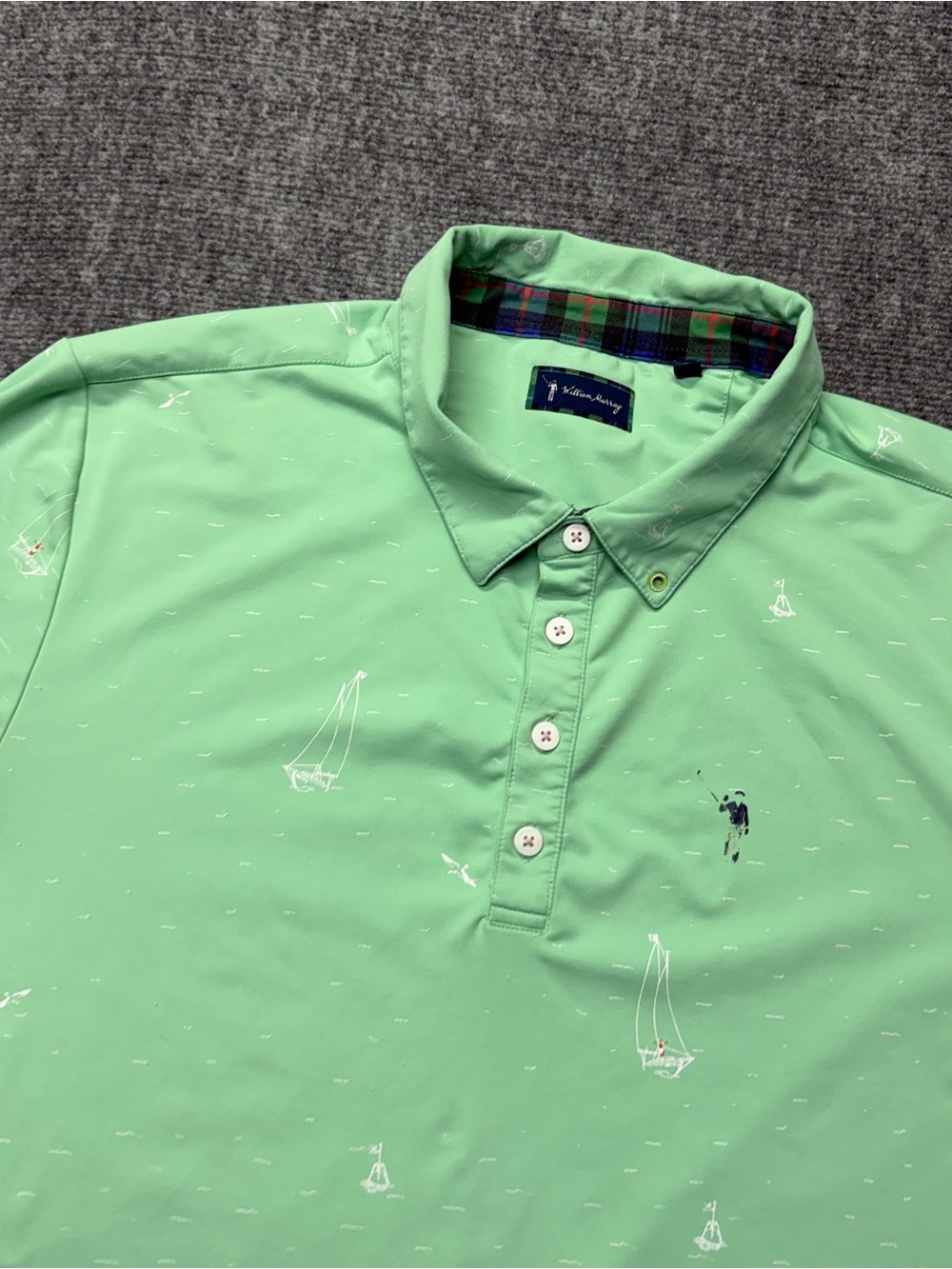 William Murray Golf Polo Mens XL Green Sail Boats Tee Holder Collar